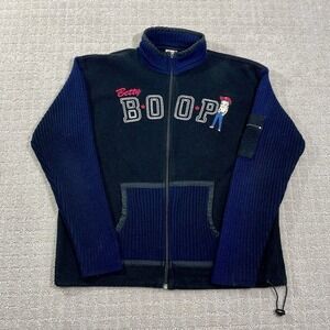 VTG Betty Boop Full Zip Fleece Knit Women's Large Y2K 2002 Blue & Black Jacket